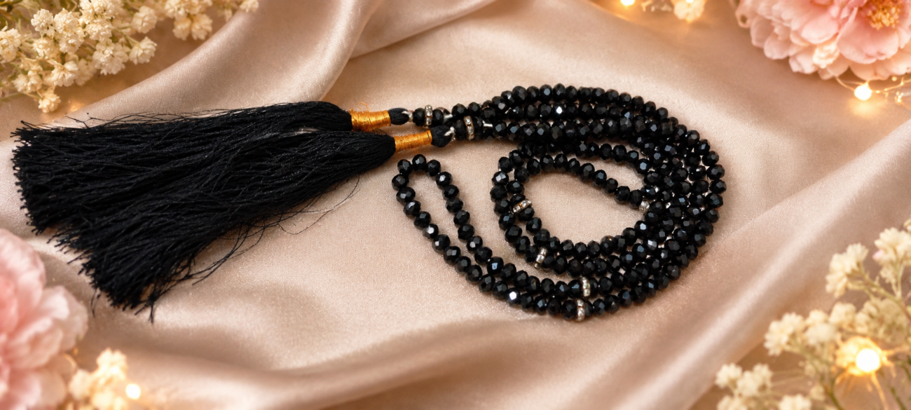 image of black crystals Prayer beads